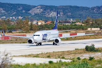 A Boeing 737-800 of LOT Polish Airlines with the registration SP-LWG at Zakynthos Airport