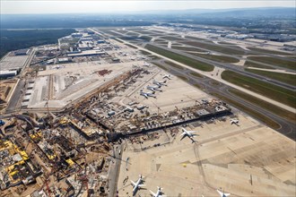 Aerial view of construction site Terminal 3 Frankfurt Airport