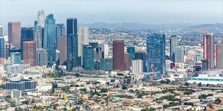 Downtown skyline city building panorama aerial view in Los Angeles