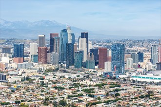 Downtown skyline city building aerial view in Los Angeles