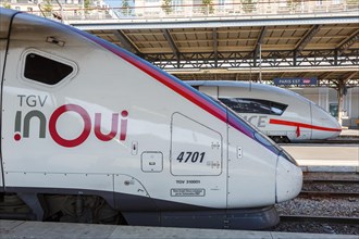 French TGV and German ICE high speed train HGV in Paris station