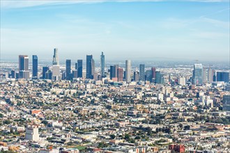 Downtown skyline city building aerial view in Los Angeles