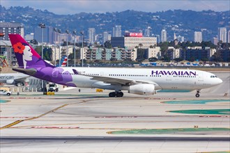 An Airbus A330-200 aircraft of Hawaiian Airlines with registration N395HA at Los Angeles Airport