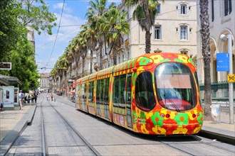 Alstom Citadis tram Tramway de Montpellier public transport at the Gares stop in Montpellier