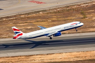 A British Airways Airbus A321 with registration G-EUXL takes off from Palma de Majorca Airport