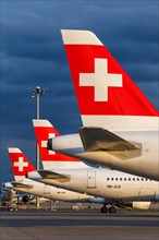 Swiss Airbus A320 aircraft tails tail unit at Zurich airport