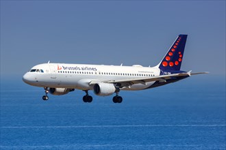 An Airbus A320 aircraft of Brussels Airlines with registration number OO-SNL at Rhodes airport