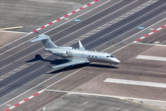 A Bombardier Challenger 350 of VistaJet with the registration 9H-VCE at Gibraltar Airport