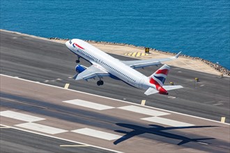 A British Airways Airbus A320 with the registration G-EUYS at Gibraltar Airport