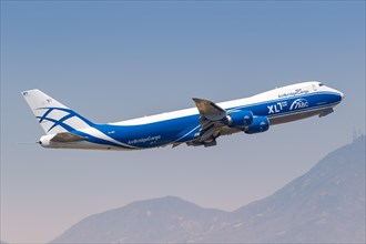 A Boeing 747-8F aircraft of AirBridgeCargo with the registration VP-BBY at Hong Kong Airport