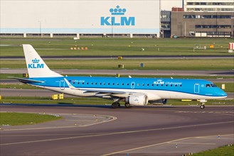 A KLM cityhopper Embraer 190 aircraft with registration PH-EZB at Amsterdam Schiphol Airport