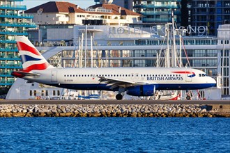 A British Airways Airbus A320 with the registration number G-EUUH at Gibraltar Airport