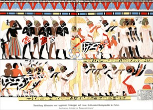 Depiction of Ethiopian and Egyptian folk types on a burial chamber mural in Thebes