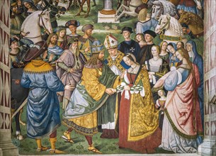 Archbishop Piccolomini brings together the fiancees of Emperor Frederick III and Eleonora of Aragon in Siena