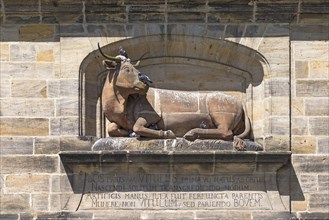 Sculpture of an ox at the historic slaughterhouse from 1742-1903 and meat bank