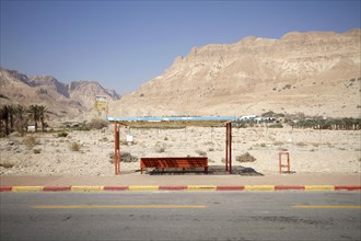 Abandoned bus stop by the dead sea on the road to En Gedi