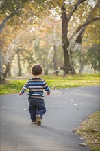 Happy young baby boy walking in the park