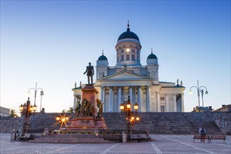 Cathedral cathedral church Tuomiokirkko text free space copyspace evening night travel travel tourism in Helsinki Finland