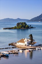 Corfu Vlachernon Vlacherna church Kanoni island travel travel sea boats boat on Corfu