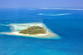 Island vacation paradise sea Embudu resort aerial view tourism in Maldives