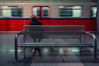 Woman sitting on the bench at metro station