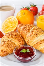 Croissant breakfast croissants food juice orange juice coffee hotel buffet in germany