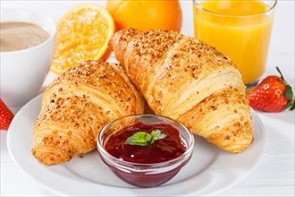 Croissant breakfast croissants food juice orange juice coffee hotel buffet in germany