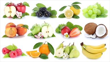 Fruit fruit collage apple orange banana oranges berries apples pear grapes crop isolated against a white background in germany