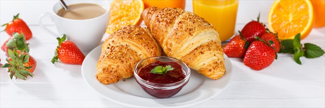 Croissant breakfast croissants food juice orange juice fruits coffee hotel buffet banner in germany