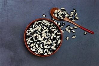 Dried beans in bowl with spoon