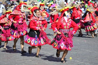 Plaza de Armas with indigenous dance group during a parade