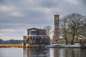Church of the Saviour with Campanile on the Havel in winter