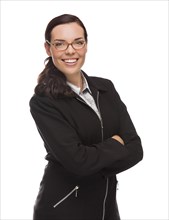 Confident mixed-race businesswoman isolated on a white background