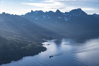 Fjord Raftsund and mountains