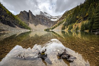 Cloudy mountains reflected in the lake