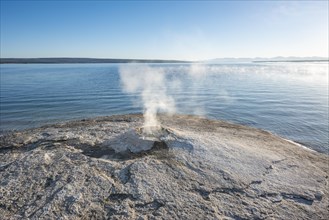 Steaming fumarole at the lake