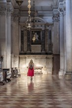 Young woman with dress in San Giorgio Maggiore church