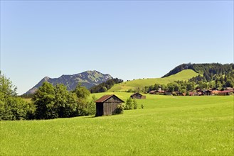 View from the meadows near the village Reichenbach to the neighbouring village Schoellang