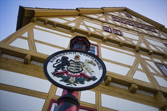 Coat of arms of the Kingdom of Wuerttemberg in front of Haus der Stadtgeschichte