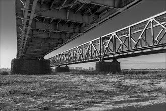 The 'Lisewski' or 'Tczewski' bridge over the Vistula River. B&W