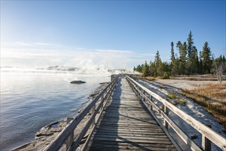 Boardwalk on the shore of the West Thumb of Yellowstone Lake