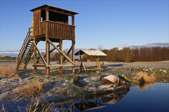 Observation tower in a nature reserve in winter