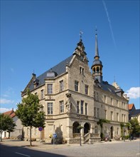 Town hall with statue of King Gustav Adolf of Sweden