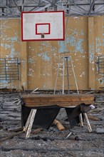Former sports hall in the abandoned mining city Kadykchan