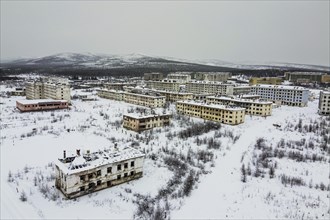 Aerial of the abandoned mining city Kadykchan