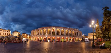 Piazza Bra with Roman amphitheatres Arena di Verona in the evening