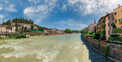 City view Verona with Castel San Pietro and the river Adige