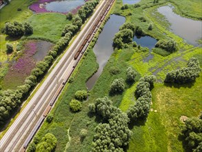 Drone image of railway tracks and wetland near Klein Ilsede