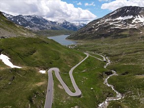 Aerial view of the south side of the Spluegen Pass in the direction of Montespluga