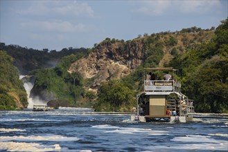 Tourist boat cruising the Nile before the Murchison Falls